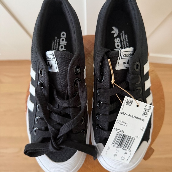 WOMENS NEW ADIDAS NIZZA PLATFORM SHOES SNEAKERS BLACK - Picture 2 of 4